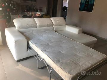 divano letto con penisola in pelle bianco avellino