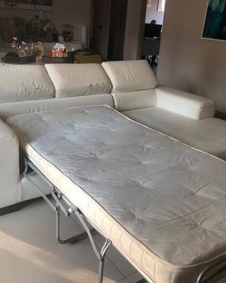 divano letto con penisola in pelle bianco avellino