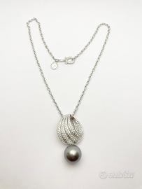 COLLANA oro18kt diamanti perla naturale