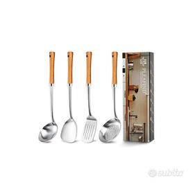 Set 4 Utensili cucina acciaio spatola mestolo