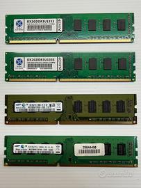 4 x 2Gb RAM DDR3 PC3 - 10600U -  1333Mhz - 240Pin