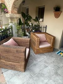 Set da giardino in vimini divano+ poltrone+tavolo