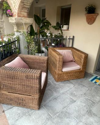 Set da giardino in vimini divano+ poltrone+tavolo