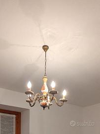 Lampadario Vintage a 5 Luci in Ceramica Decorata