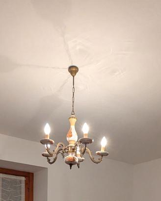 Lampadario Vintage a 5 Luci in Ceramica Decorata