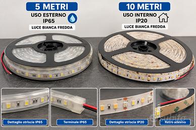 2 strisce LED luce fredda – 5 m IP65 + 10 m IP20