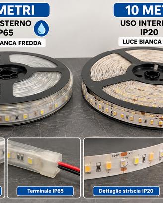 2 strisce LED luce fredda – 5 m IP65 + 10 m IP20