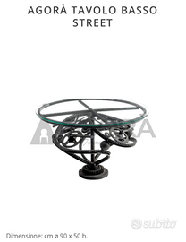 Tavolino industrial ferro e vetro/cristallo