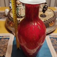 Vaso vetro di Murano rosso incamiciato aventurina