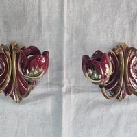 TULIP RED AND GOLD RARE CERAMIC APPLIQUE WALL LAMP