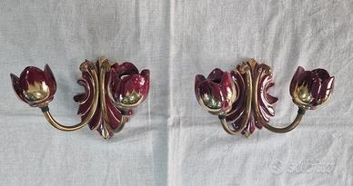 TULIP RED AND GOLD RARE CERAMIC APPLIQUE WALL LAMP