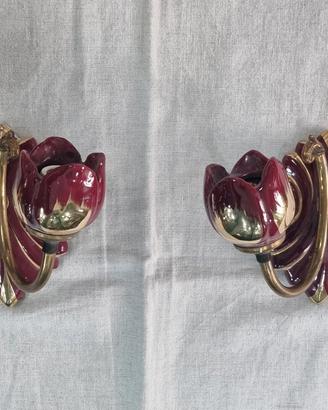TULIP RED AND GOLD RARE CERAMIC APPLIQUE WALL LAMP