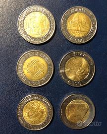 Sei monete commem. 500 Lire