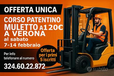 Corso Patente Muletto Verona a 120Euro al sabato