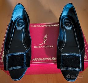 Ballerine René Caovilla in raso nero con fibbia