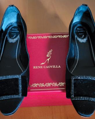Ballerine René Caovilla in raso nero con fibbia