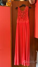 Abito lungo corallo in pizzo e tulle Fashion