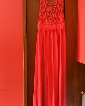 Abito lungo corallo in pizzo e tulle Fashion