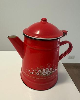 Antica caffettiera -  teiera smaltata rossa