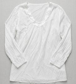 Blusa Bianca con Paillettes Seta/Cotone - L
