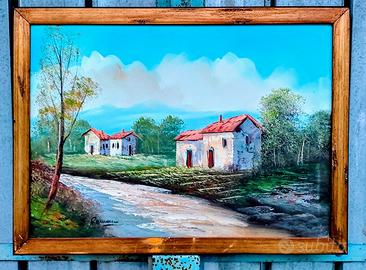 Quadro casa in campagna dipinto a mano su tela.