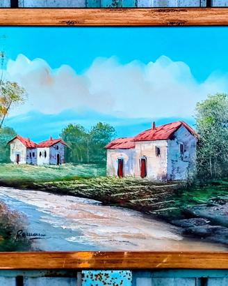 Quadro casa in campagna dipinto a mano su tela.
