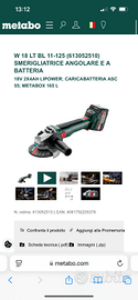 Smerigliatrice angolare Metabo NUOVA 2x batteria