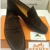 HERMES MOCASSINI UOMO VINTAGE CAMOSCIO marrone
