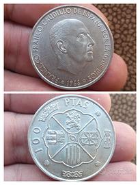 Argento Moneta 100 Pesetas Spagna 1966
