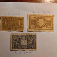 Vecchie banconote da una, cinque e dieci Lire