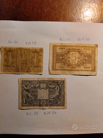 Vecchie banconote da una, cinque e dieci Lire