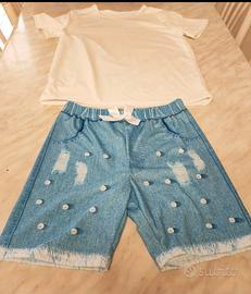 Completo bambina: T-shirt bianca e shorts