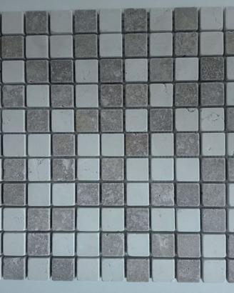 MOSAICO IN MARMO TRAVERTINO CHIARO E NOCE 30X30(8F