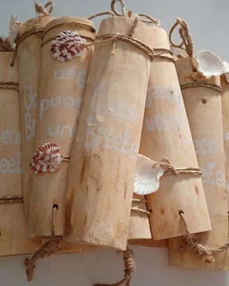 Lotto 15 Targhette Legno e Conchiglie Stile Mare