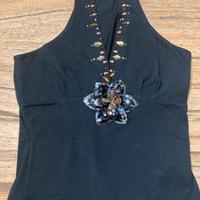 Canotta nera con fiore paillettes Maliparmi tg s
