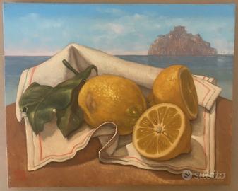 Ischia Castello Aragonese olio su tela di Saedtler