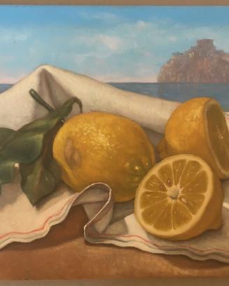 Ischia Castello Aragonese olio su tela di Saedtler