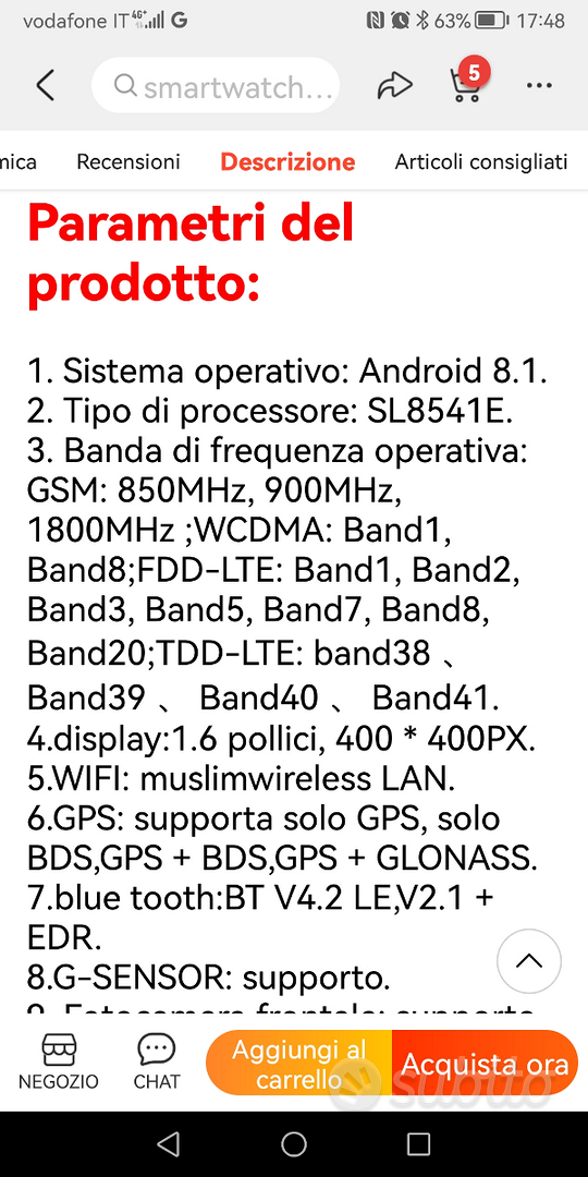 Smartwatch con sim 4g - Telefonia In vendita a Modena