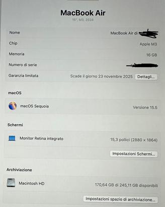 Apple macbook air m3 15” 256gb 2024