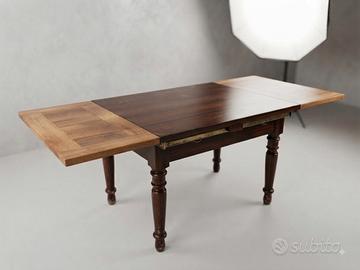 Tavolo vintage in legno con gambe tornite