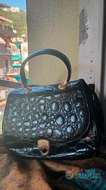 Borsa a mano vintage anni 90 nera eff. coccodrillo