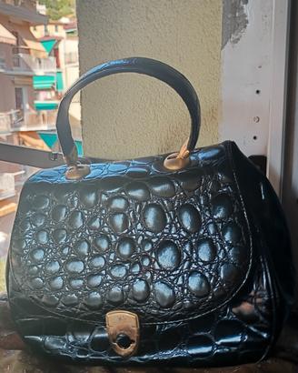 Borsa a mano vintage anni 90 nera eff. coccodrillo