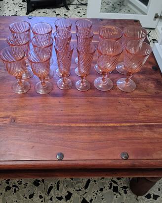 servizio bicchieri vintage rosa a torciglione 16 p