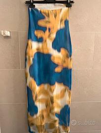 Vestito lungo floreale blu e giallo