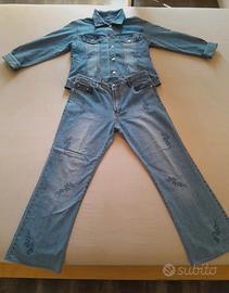 Completo di jeans donna vintage ricami floreali