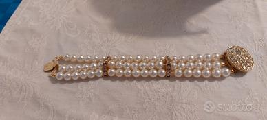Bracciale perle 3 fili dorato anni '80