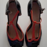 Scarpe stile tango, vernice nera e arancio, n 38