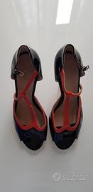 Scarpe stile tango, vernice nera e arancio, n 38