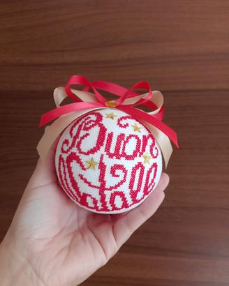 Pallina Natale Punto Croce 10cm Buon Natale