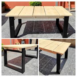 Tavolo giardino industrial design legno massello 